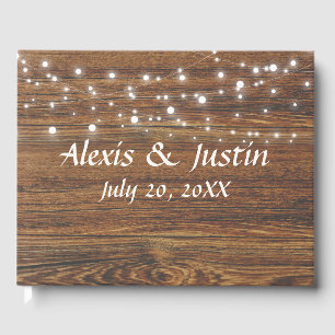 Wedding Lights on Oak Wood Guest Book