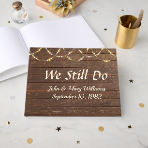 Wedding Lights On Oak Wood Vow Renewal Guest Book