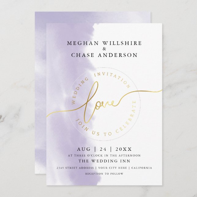 WEDDING | Lilac Violet Watercolor  Invitation (Front/Back)