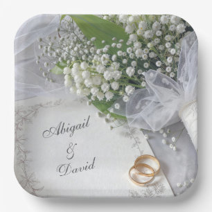 Wedding Lily of the Valley Bouquet with Rings Paper Plate
