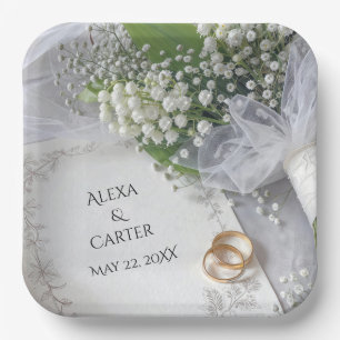 Wedding Lily of the Valley Bouquet with Rings Paper Plate
