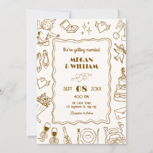 Wedding line art sketch fun invitation