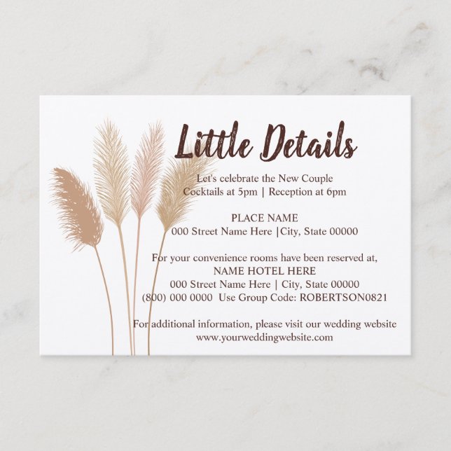 Wedding Little Details Pampas Grass Enclosure Card (Front)