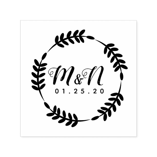 Wedding Logo Branch Ornament Circular Hand Drawn Self-inking Stamp (Design)