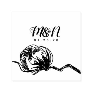 Wedding Logo Cotton Plant Hand Drawn Self-inking Stamp