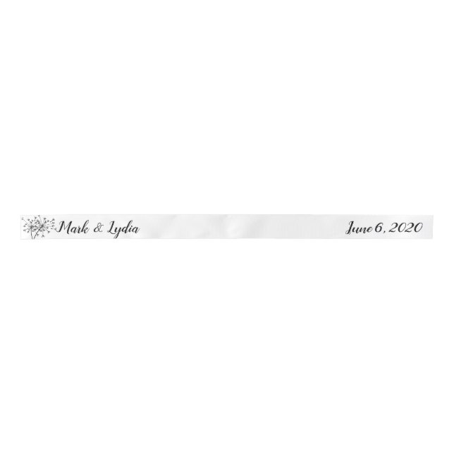 Wedding Logo Dandelion Couples Name Date Satin Ribbon (Front)
