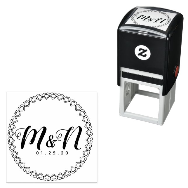 Wedding Logo Double Simple Heart Circular Self-ink Self-inking Stamp (In Situ)