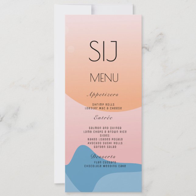 Wedding Logo Organic Beach Sunset Dinner Menu (Front)