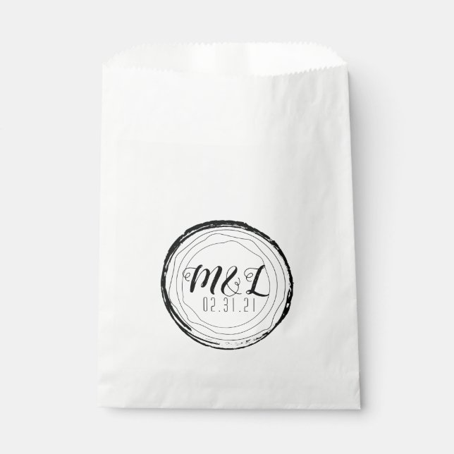 Wedding Logo Rustic Log Trunk White Favour Bags (Front)