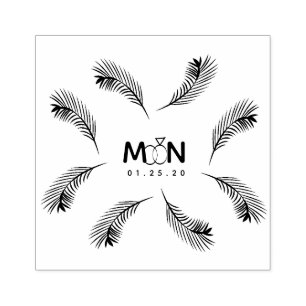 Wedding Logo Tropical Palm Leaves Self Inking Rubber Stamp