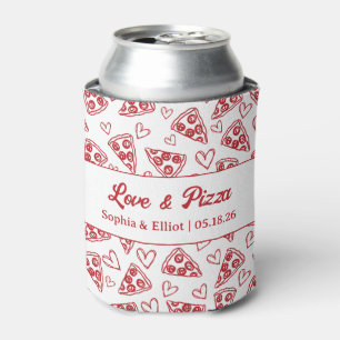 Wedding Love and Pizza Hand Drawn Red Fun Trendy Can Cooler