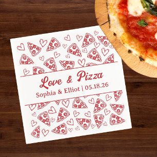 Wedding Love and Pizza Hand Drawn Red Fun Trendy  Napkin
