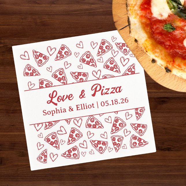 Wedding Love and Pizza Hand Drawn Red Fun Trendy  Napkin (Creator Uploaded)