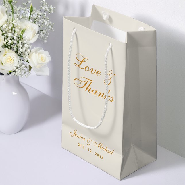 Wedding Love and Thanks Ivory Golden Script Simple Small Gift Bag (Creator Uploaded)