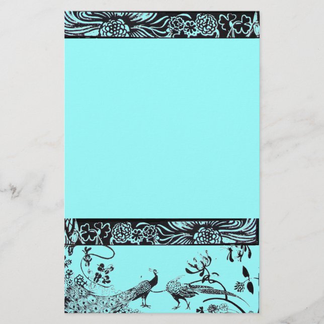 WEDDING LOVE BIRDS  black and blue Stationery (Front)