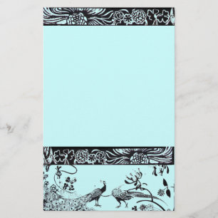 WEDDING LOVE BIRDS  black and blue Stationery