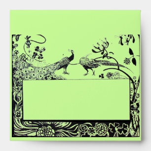 WEDDING LOVE BIRDS , black and green Envelopes