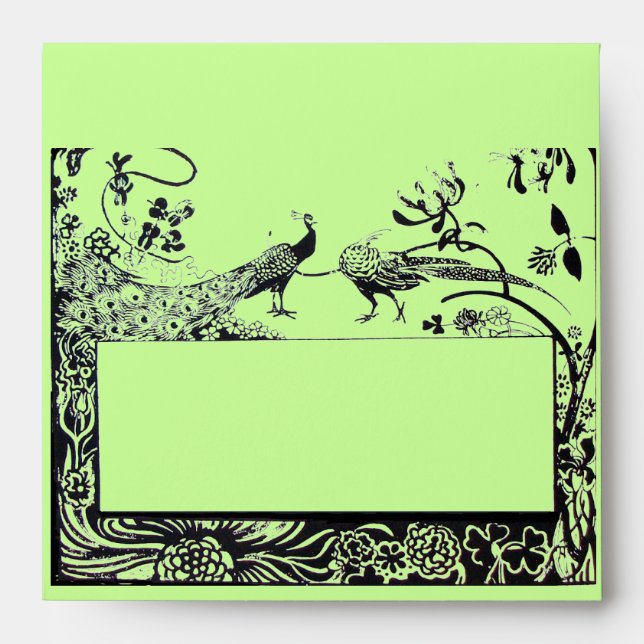 WEDDING LOVE BIRDS , black and green Envelopes (Front)