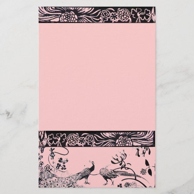 WEDDING LOVE BIRDS  black and pink Stationery (Front)