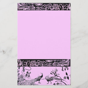 WEDDING LOVE BIRDS black and pink Stationery