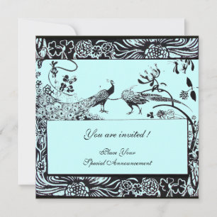 WEDDING LOVE BIRDS ,black and white ,blue Invitation