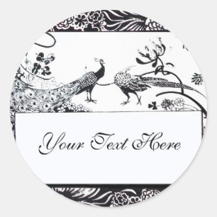 WEDDING LOVE BIRDS ,black and white Classic Round Sticker