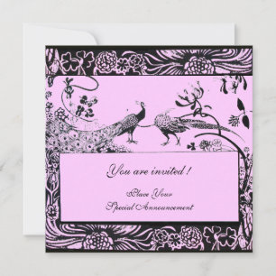 WEDDING LOVE BIRDS ,black and white ,pink Invitation