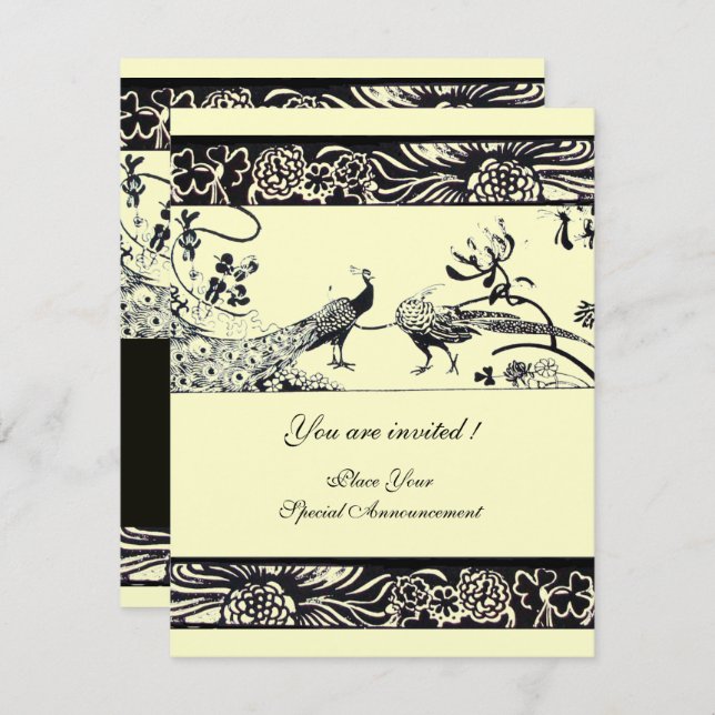 WEDDING LOVE BIRDS ,black ,silver metallic paper Invitation (Front/Back)