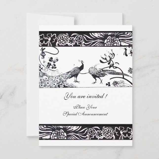 WEDDING LOVE BIRDS Black White Party Invite (Front)