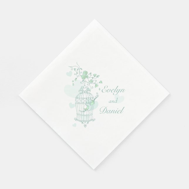 Wedding love birds green luncheon paper napkins (Corner)