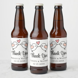 Wedding Love Birds Lovebirds Black White Thank You Beer Bottle Label