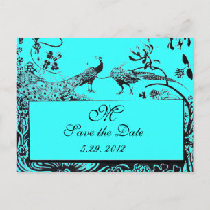 WEDDING LOVE BIRDS MONOGRAM black and white blue Postcard