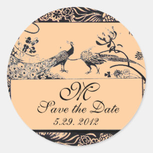 WEDDING LOVE BIRDS MONOGRAM ,black and white Classic Round Sticker