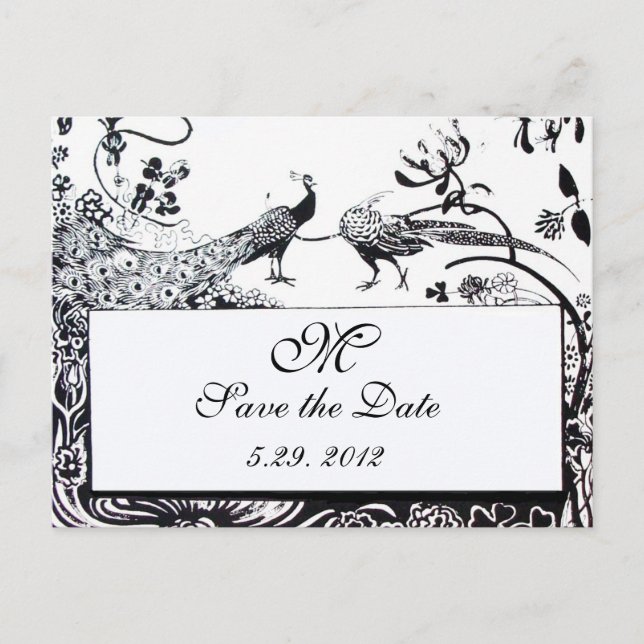 WEDDING LOVE BIRDS MONOGRAM black and white Postcard (Front)