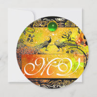 WEDDING LOVE BIRDS MONOGRAM black yellow emerald