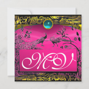 WEDDING LOVE BIRDS MONOGRAM black yellow pink blue Announcement