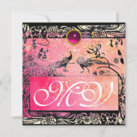 WEDDING LOVE BIRDS MONOGRAM black yellow pink ruby
