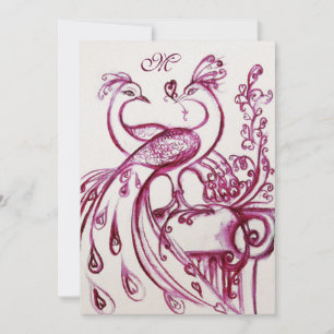 WEDDING LOVE BIRDS MONOGRAM Red Pink White Pearl Announcement