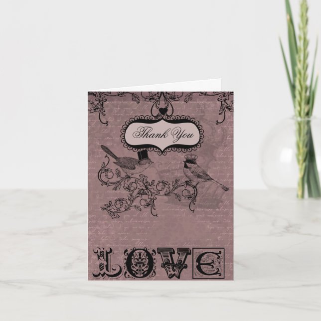 Wedding Love Birds Thank You Note Cards (Front)