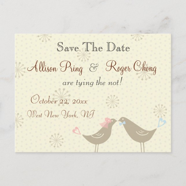 Wedding Love Birds White Save The Date Postcard (Front)