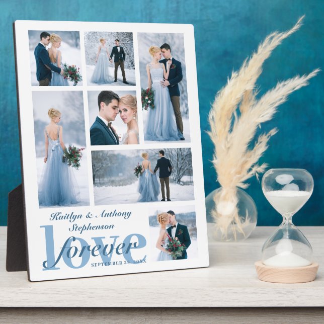 Wedding LOVE FOREVER Photo Collage Custom Colour Plaque (Side)