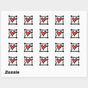 Wedding Love Heart Black and Red Stickers
