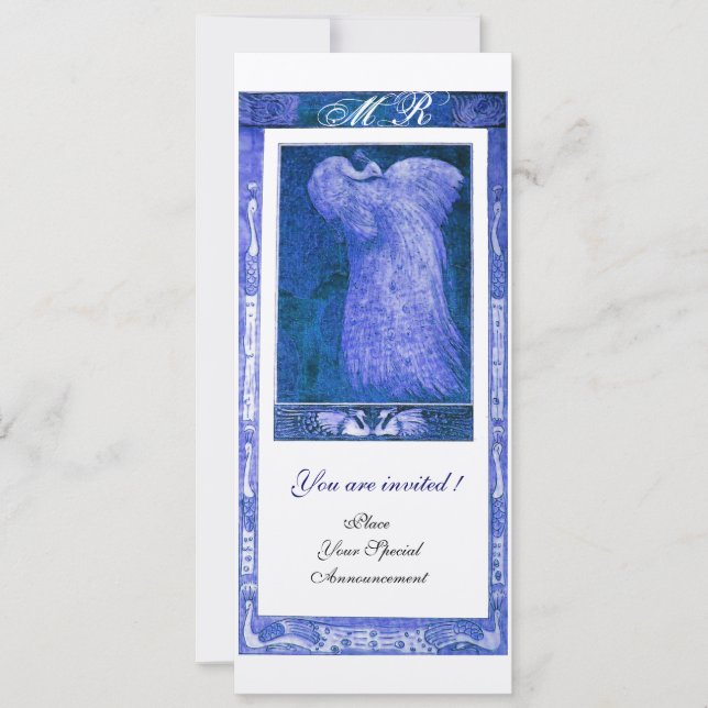WEDDING LOVE PEACOCK MONOGRAM Blue Whıte Champagne Invitation (Front)