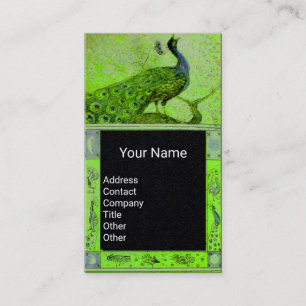 WEDDING LOVE PEACOCK MONOGRAM Green Black Paper Business Card