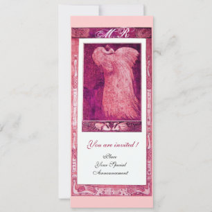 WEDDING LOVE PEACOCK MONOGRAM ,pink red white Invitation