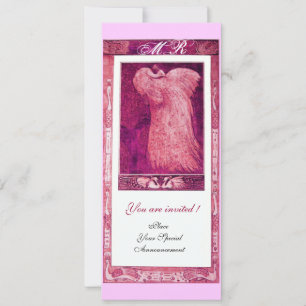 WEDDING LOVE PEACOCK MONOGRAM ,pink red white Invitation
