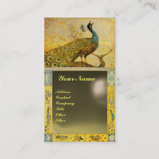 WEDDING LOVE PEACOCK MONOGRAM yellow grey agate Business Card (Front)