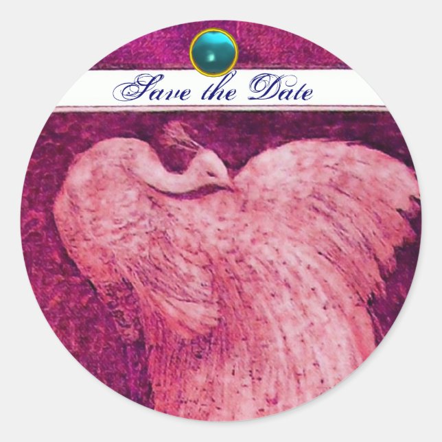 WEDDING LOVE PEACOCK white pink blue aquamarine Classic Round Sticker (Front)