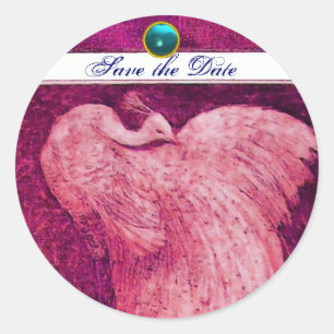 WEDDING LOVE PEACOCK white pink blue aquamarine Classic Round Sticker