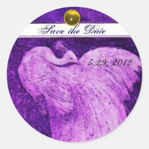 WEDDING LOVE PEACOCK white purple yellow topaz Classic Round Sticker